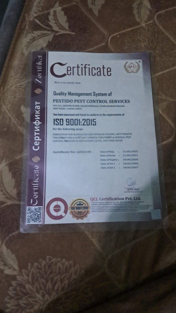 ISO 9001:2015 Quality Management System Certificate – Pestido